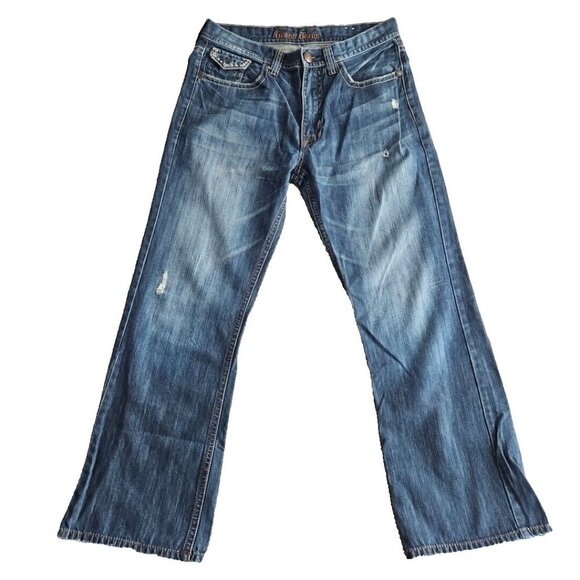 Guess Jeans Men's 34x31 Relaxed Boot Cut Medium Wash Blue Flap Pocket Embroidery - Picture 1 of 16